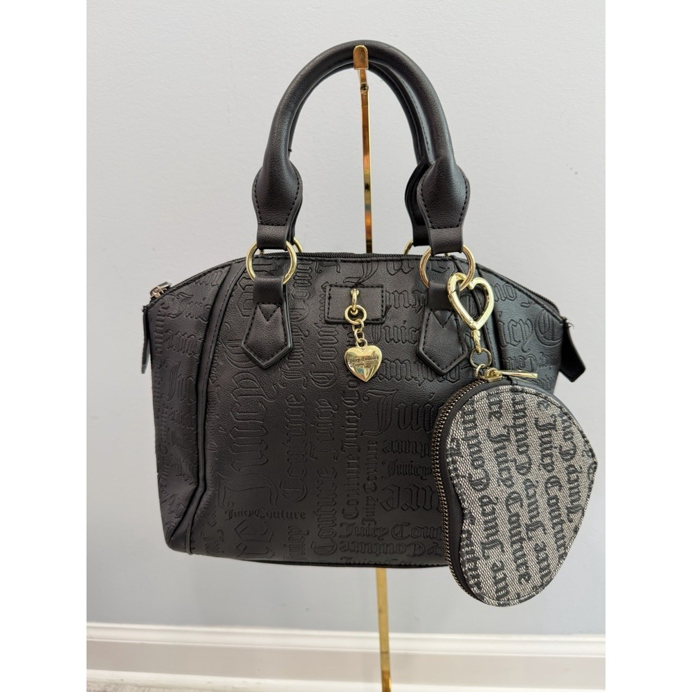 Juicy Couture Black Embossed Satchel Handbag with Coin Purse Charm NWOT